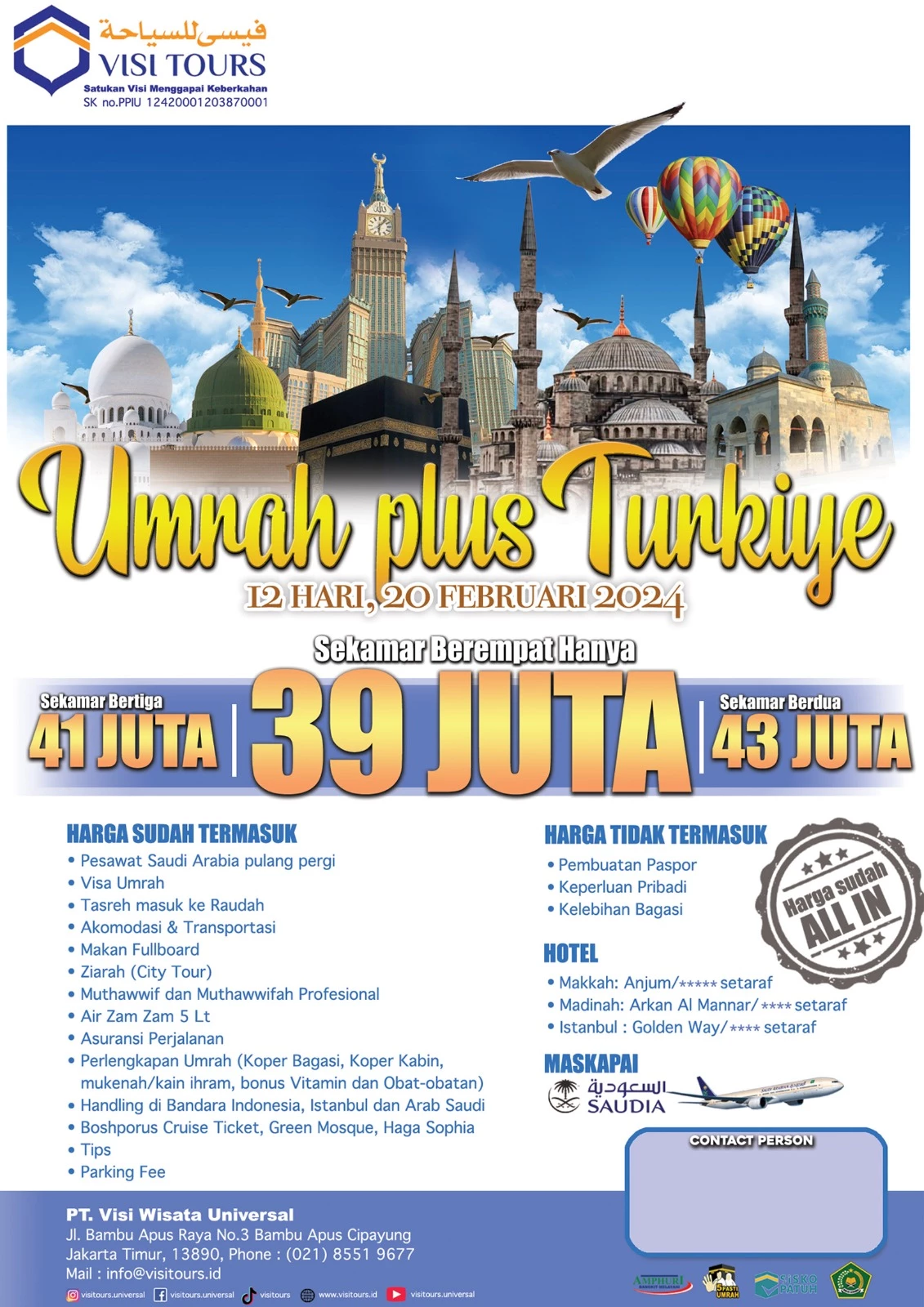 Umroh Plus Turkiye 12 hari (Istanbul Bursa)