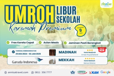 Umroh Libur Sekolah Premium Free Kereta Cepat Haramain- Direct Madinah - by GA