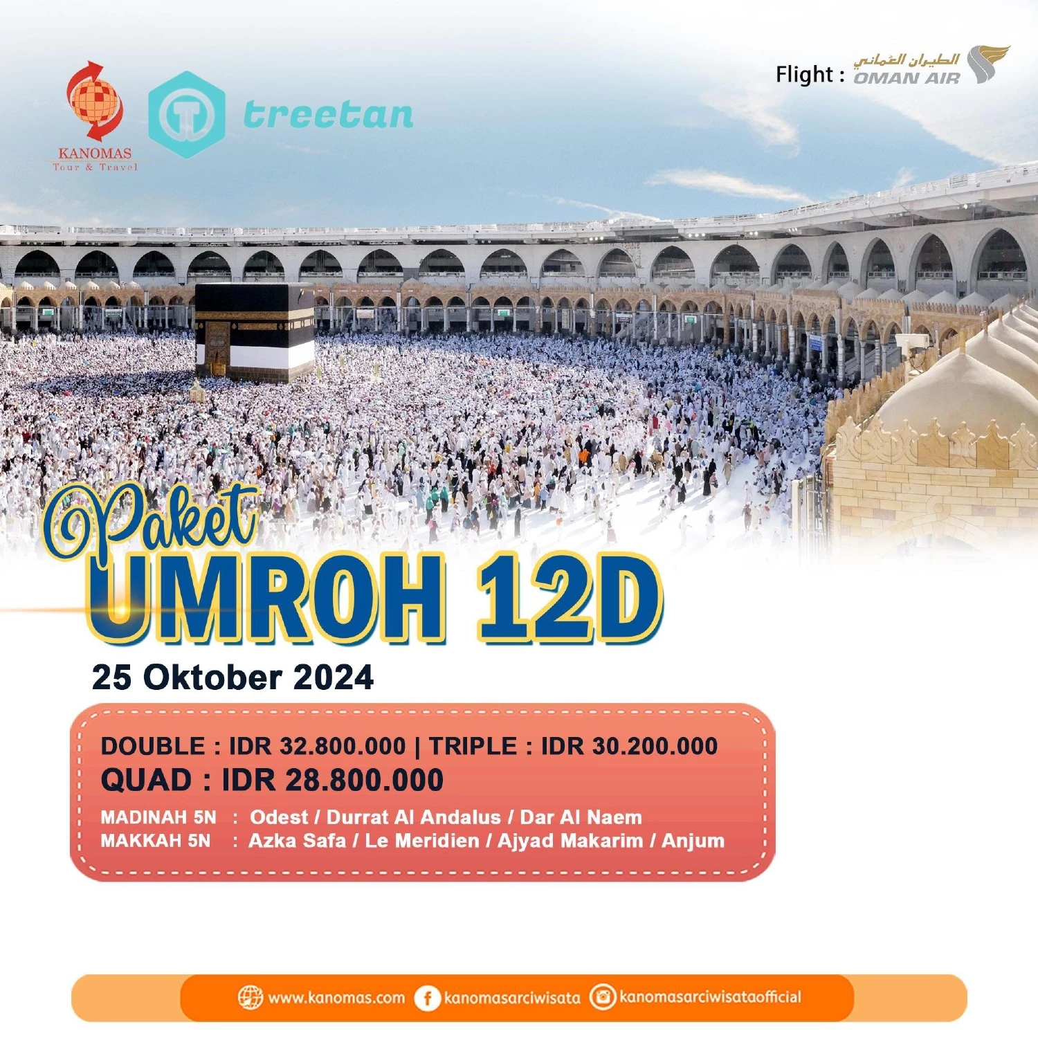 Umroh 12 Hari 25 Oktober 2024 by Oman Air