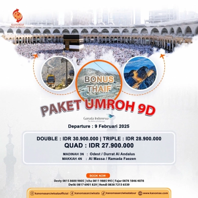 PAKET UMROH 9 HARI BONUS THAIF BY GARUDA INDONESIA